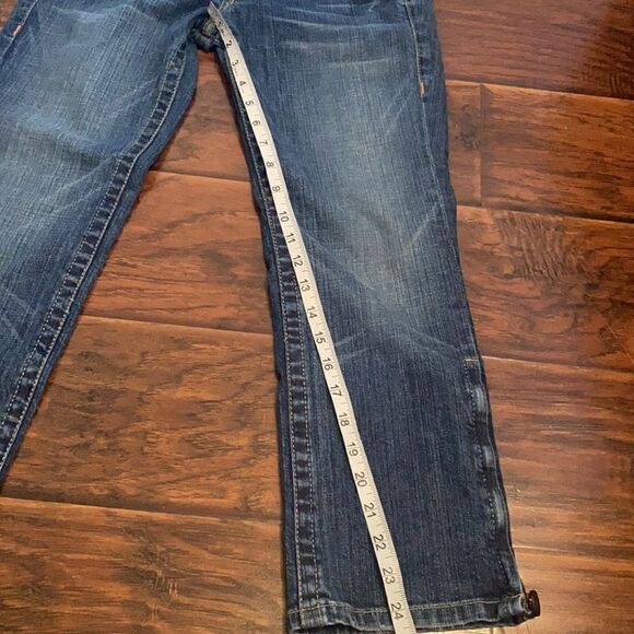 Y2K Bebe Factory Distressed Blue Embellished Bling Denim Cropped Jeans - Picture 4 of 10